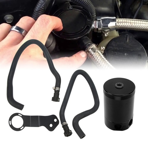 ༝Black Baffled Oil Catch Can Tank Reservoir Kit Aluminium Alloy For Camaro SS - Picture 5 of 12