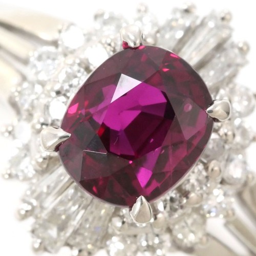 Jewelry Platinum 900 ring 13 size Ruby 1.12 Diamond 5.2g Free shipping Used - Picture 2 of 8