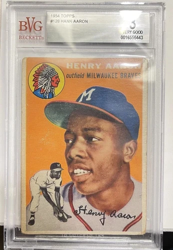 1954 Topps #128 Hank Aaron Rookie Card BVG Graded VG 3 Very Good+Free Shipping!