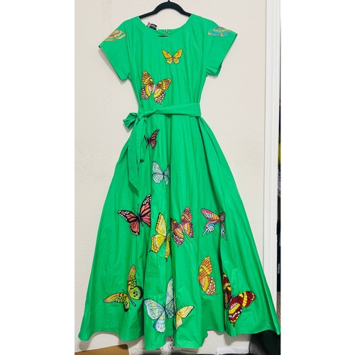 Neu mit Etikett Fanm Mon Papiyon besticktes Kleid in Kelly Green - Größe Small - Bild 6 von 15