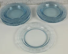 10 VINTAGE FOSTORIA CRYSTAL ETCHED VERSAILLES AZURE BLUE  PLATES 7.5"