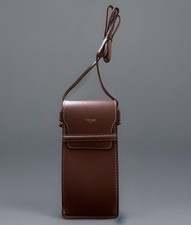 New Celine Paris Leather Cross Body Sunglasses Holder Carrying Case Brown