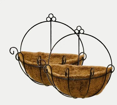 NEW Metal Wall Planters ,Set Of 2, 10 And 12 In, Deck/wall Mount with Coco Liner