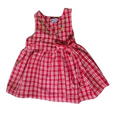VTG Oshkosh B'Gosh BabyGirls Dress 12 M Red Checkered Embroidered Flowers 90s