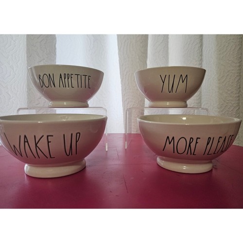 NEU Rae Dunn Magenta More Please, Wake up, Yum, Guten Appetit 4er Set Müslischalen