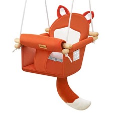 Wooden Baby Swing fox theme, Soft Safety Belt, Cozy Infant Seat, Indoor/Outdoor