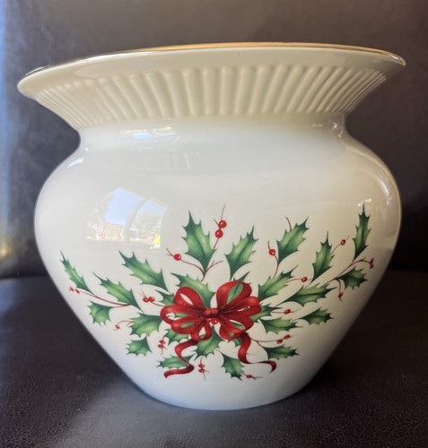 Lenox Creme Schale mit Stechpalme und rotem Band Design Urlaub Cachepot Pflanzgefäß - Bild 2 von 8