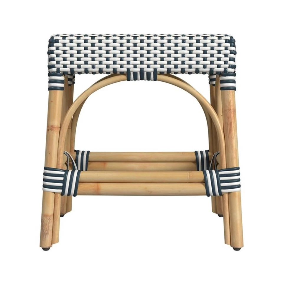 Butler Specialty Company Robias Rattan 18" Dining Stool - White / Navy - Image 3 of 4