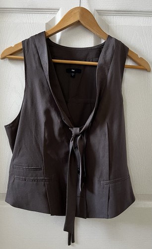 Gap Taupe Longline Vest Front Tie V-neck Women Size S Workwear Office Academia. - Picture 1 of 19