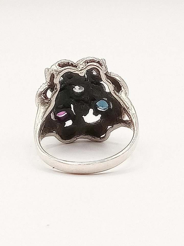 Anello Donna Vintage Argento 925 Fiore Zirconi Multicolore Misura 19 - Immagine 4 di 4