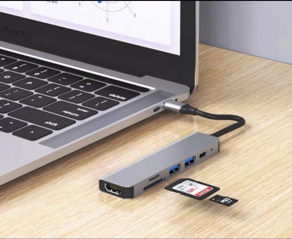 USB-C 6in1 Hub Adapter HDMI 4K USB C 3.0 Micro SD für TV Macbook iPhone Samsung - Bild 4 von 4