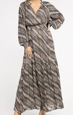Ibana Donna Print Maxi Kleid Long Dress Multicolor Lurex 40 42 NP:200€ Top - Bild 1 von 4