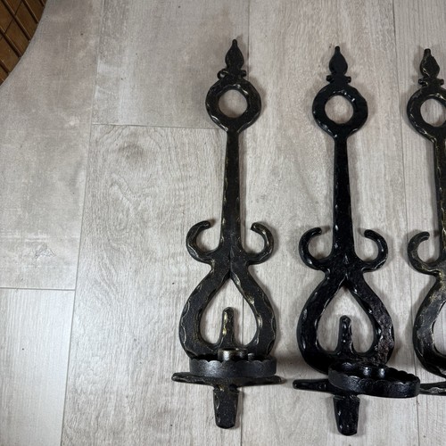 Vintage 3 - 19" Homco Metall WANDLEUCHTER Kerzenhalter GOTHIC Antik Bronze & Schwarz - Bild 2 von 9