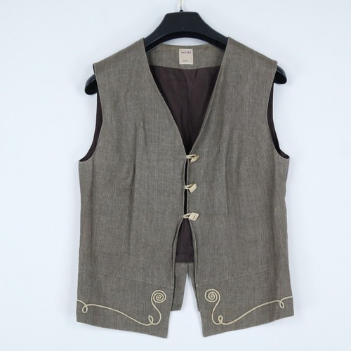 Womens Waistcoat Small Size US 4 EU 34 Vintage Brown Country INDIES Linen Vest - Picture 2 of 10