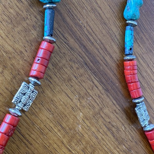 Vintage Navajo Chunky Red Coral & Turquoise Necklace 19" Native American - Picture 9 of 15