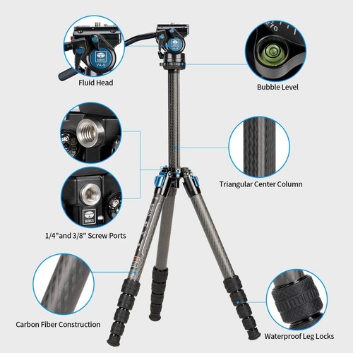 Sirui ST-125 5-Section Carbon Fiber Tripod & VA-5 Ultra-Compact Video Head Kit - Picture 2 of 6