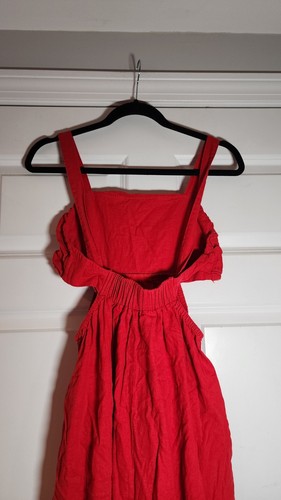 Robe midi en lin mélangé rouge A New Day avec détails découpés et poches M - Photo 5/7