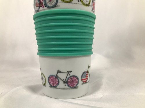 World Market Bicycles Ceramic Travel Tumbler Teal Rubber Lid And Removable Grip - Picture 12 of 20
