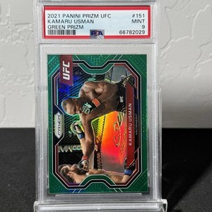 2021 Panini Prizm UFC Kamaru Usman #151 Green Prizm - PSA 9