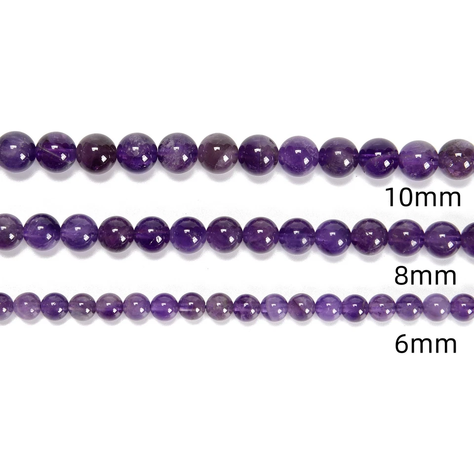 Natural Amethyst Smooth Round Beads Size 4mm 6mm 8mm 10mm 12mm 15.5" Strand - Image 4 of 4