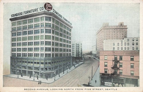 SEATTLE WA SECOND AVE AT PINE ST MUEBLES ESTÁNDAR 1920 POSTAL VINTAGE 092325 - Imagen 1 de 2