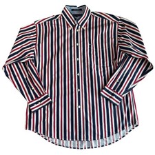 NWOT Tommy Hilfiger Men's L Button Down Shirt Red White Blue Stripe Cotton