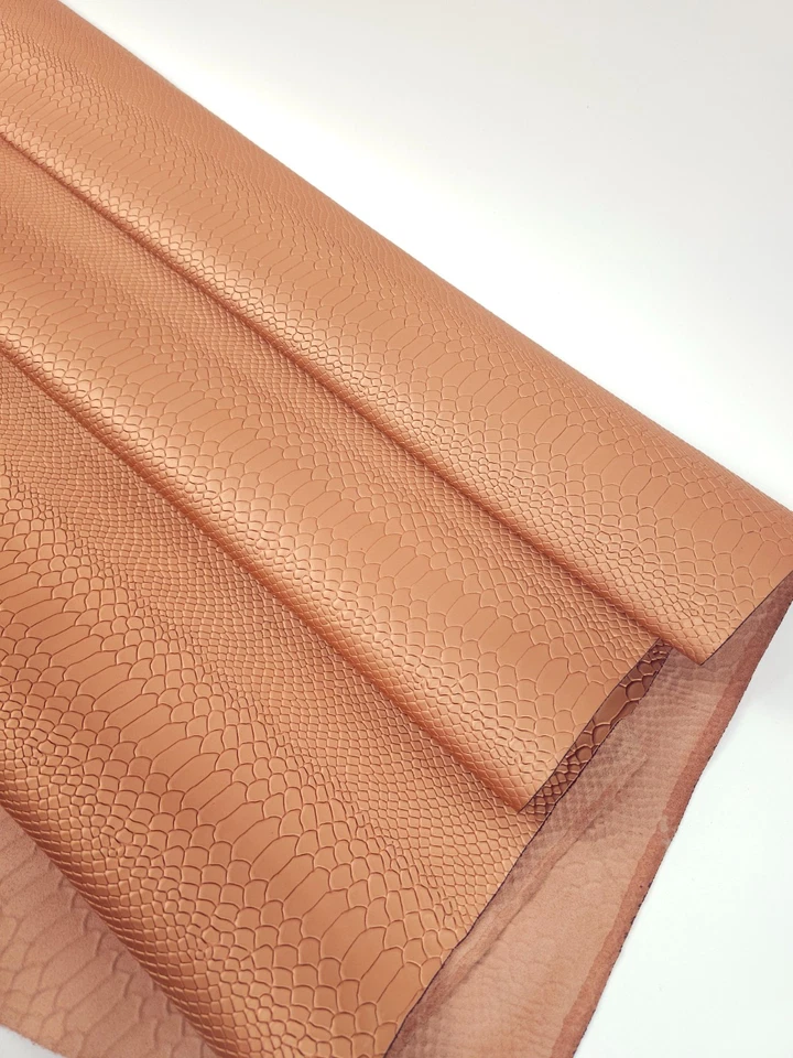 Gold Peach Satin Anaconda Embossed Amazing Relief Snake 0Z 1988 Leather - Image 3 of 3