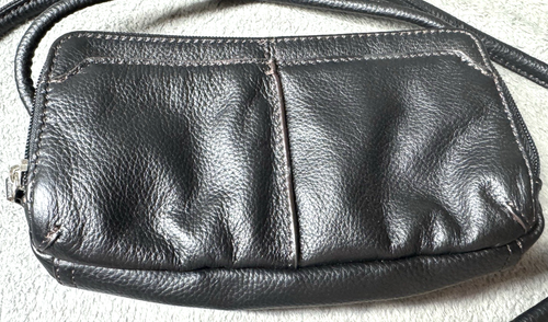 Tiganello Leather Crossbody Shoulder Bag Organizer Black Patent/Pebbled Leather