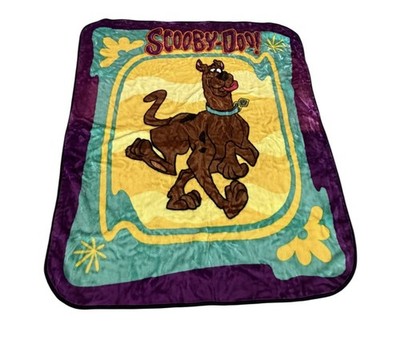 Rare Vintage Scooby Doo Minky Soft Blanket 50x60 Yellow Teal Plush