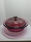 Vintage Pyrex Corning Vision Casserole Dish 1 Quart Round Cranberry & Lid