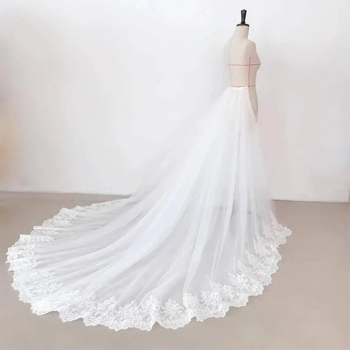 Lace Long Tailed Skirts 4 Layers Tulle Wedding Dress f Detachable Cocktail Skirt - Picture 2 of 7