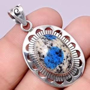 K2-Blue-Azurite-In-Quartz-925-Sterling-Silver-Pendant-Jewelry-PP29412