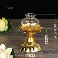 Chinese Buddhist Alloy Candlestick Holder Temple Altar Lamp Puja Worship