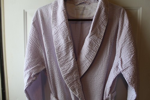 Vermont Country Store Womans Seersucker Bathrobe Size L Purple Summer Cotton - Picture 2 of 5