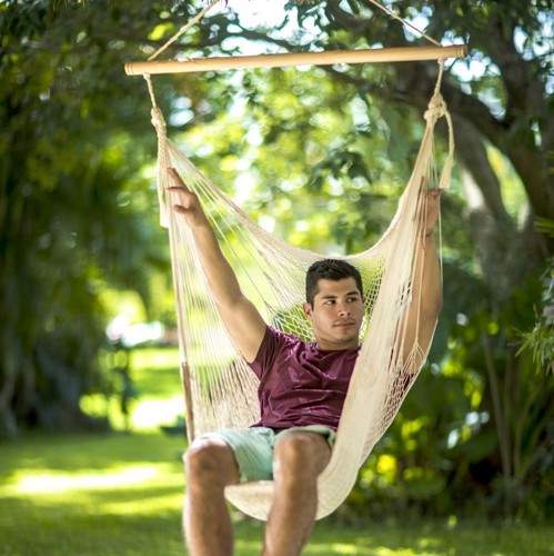 Mexican Mesh Hanging Chair Natural White Cotton - Picture 3 of 12