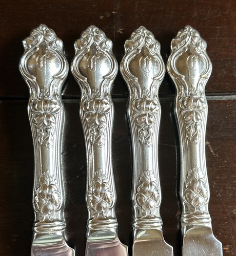 Set Of 4 Wallace Sterling Silver Dinner Knives 8 7/8” Violet - Picture 5 of 11
