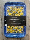 NEW Williams Sonoma 2 PC BBQ Marinating Melamine Trays Palermo Blue & Gold NWT