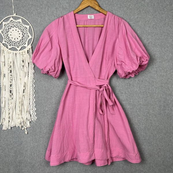 Sheike Mini Wrap Dress Size 6 XS Pink Puff Sleeves Spellbound Cocktail Party Tea