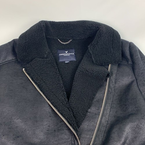 American Eagle Outfitters Black Buckle Moto fleece Zip up Jacket Coat Size XL - Picture 3 of 16