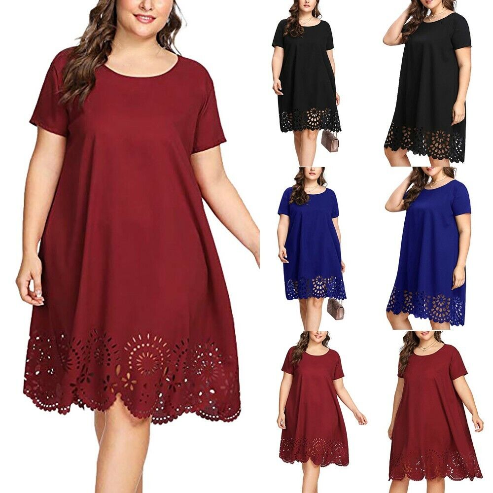 Plus Fashion Women Short Sleeve Dress V-Neck Loose Casual Knee Length Dress Plus Fashion Women Short Sleeve Dress V-Neck Loose Casual Knee Length Dress