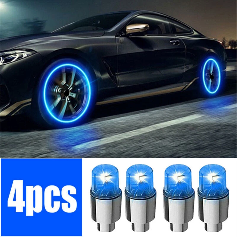 4x Válvula de Ar Pneu de Roda de Carro Haste Azul LED Tampas de Luz Tampa Acessórios Automáticos - Imagem 2 de 4