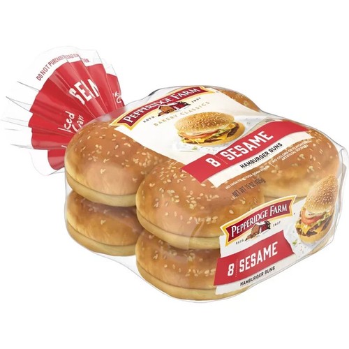 Pepperidge Farm Sesame Hamburger Buns,  24 count - 3 bags with 8 buns each - Picture 4 of 6