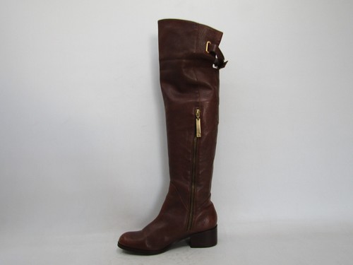 POUR LA VICTOIRE Talla 7 Marrón Cuero Hebilla Cremallera 21" Eje Montar Moda Botas - Imagen 2 de 11