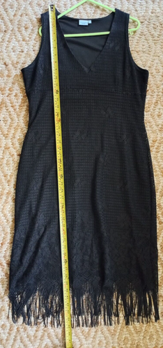 Flapper Girl Fringed lined Black Evening Dress size 16 Anne Brooks petite - Picture 8 of 10