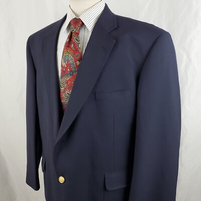 David Taylor Navy Blazer Sport Coat 46R Poly Wool Blend Gold  Buttons, Vintage
