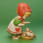 Homco 7495 Girl Feeding Kitty Cats Vtg Kitsch Dress Boots Bonnet Kitchen Decor