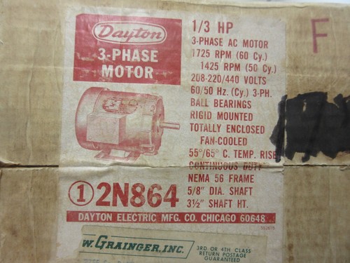 MOTOR BASE RÍGIDA 1/3 HP 2N864 DAYTON GRAINGERS 1725 RPM 208/220/440V **3PH** - Imagen 3 de 7