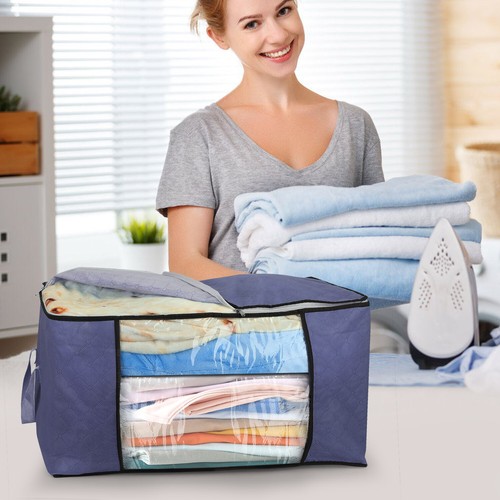 2PC Large Foldable Storage Bag Clothes Blanket Quilt Closet Organizer Box Zipper - Picture 20 of 24