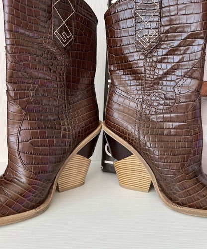 Auténticas Botas de Vaquero Fendi Runway Marrón Cuero Cocodrilo en relieve Talla EU 36 EE. UU. 6 - Imagen 5 de 7