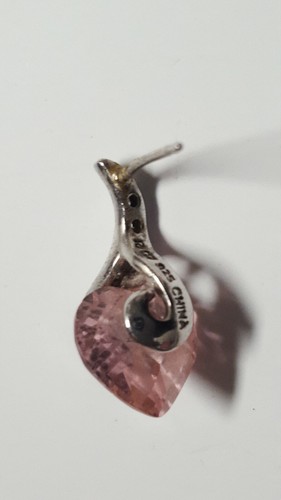 Sterling Silver Pink Zircon Heart Earrings - Picture 4 of 4